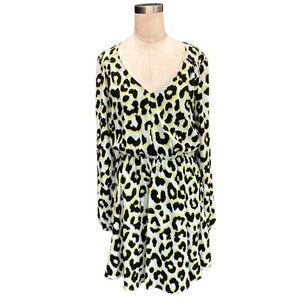Gianni Bini green blue black animal print long sleeve dress size medium